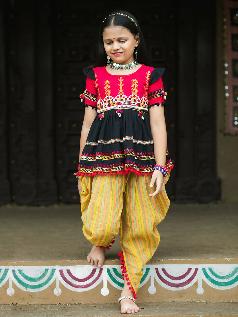 Halemons Classic Black Gujarati Embroidered Navratri Kedia Set for Girls - Distacart