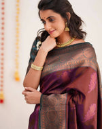 Thumbnail for DEIANA'S Beautiful Golden Jari with New Design Soft Lichi Silk Saree - Brown - Distacart