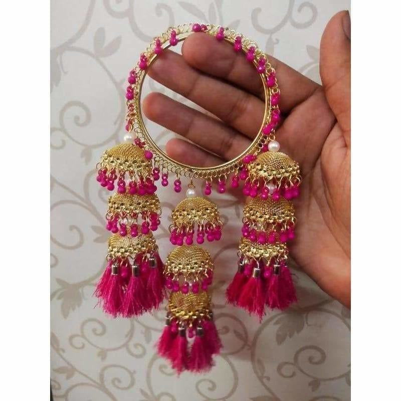 Jhumka With Pink Pearls Hanging Bangles With Threads