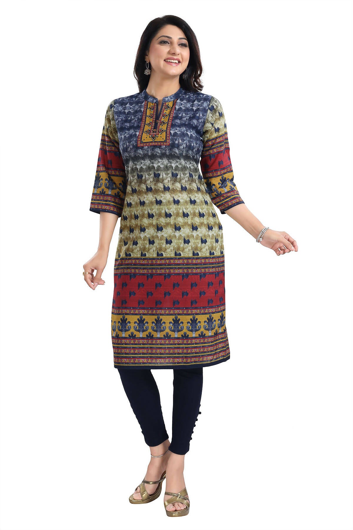 Snehal Creations Multicolored Designer Digital Print Cotton Slub Fabric Long Kurti Tunic - Distacart