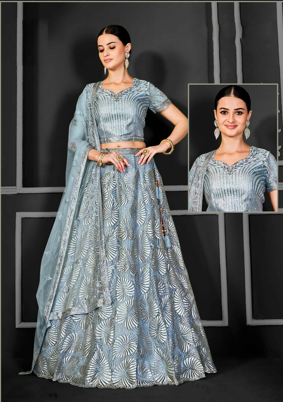 Grey Net Semi-Stitched Bridal Lehenga - Nimayaa Bonanza - Distacart