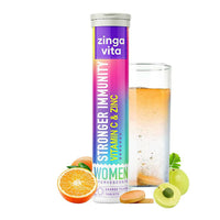 Thumbnail for Zingavita Stronger Immunity Effervescent Tablets for Women (Orange Flavor) Sugar Free - Distacart
