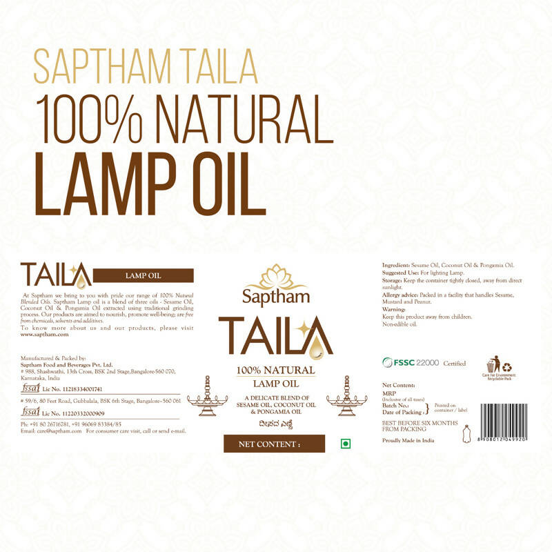 Saptham Taila 100% Natural Lamp Oil - Distacart