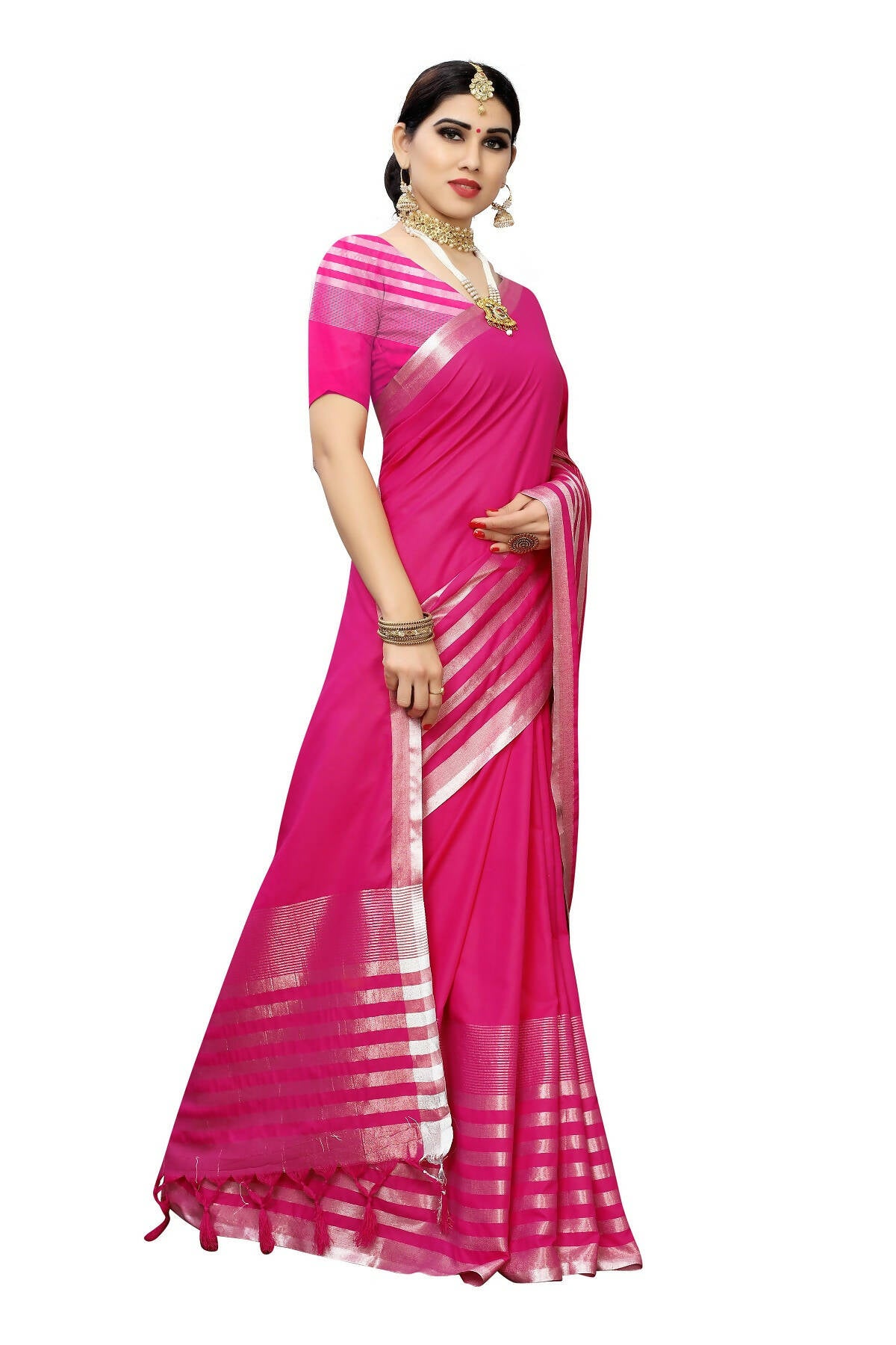 Vamika Pink Cotton Silk Weaving Saree (Twitter Pink) - Distacart