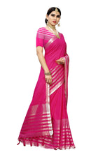 Thumbnail for Vamika Pink Cotton Silk Weaving Saree (Twitter Pink) - Distacart