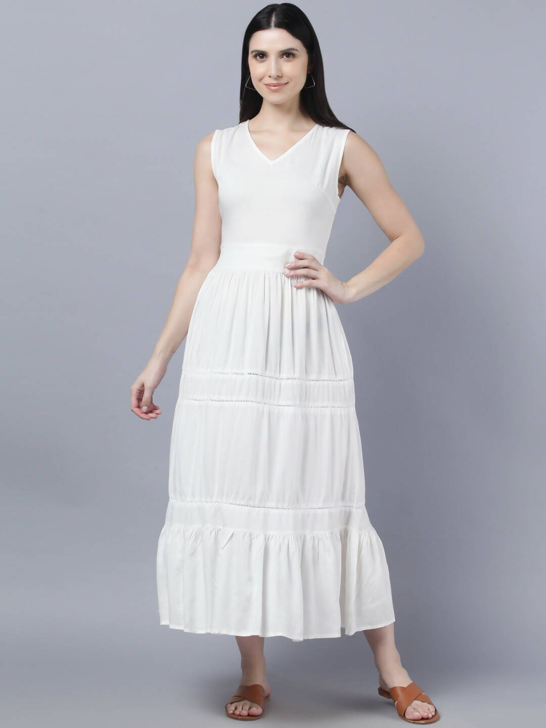 Myshka Women White Solid Maxi Dress - Distacart