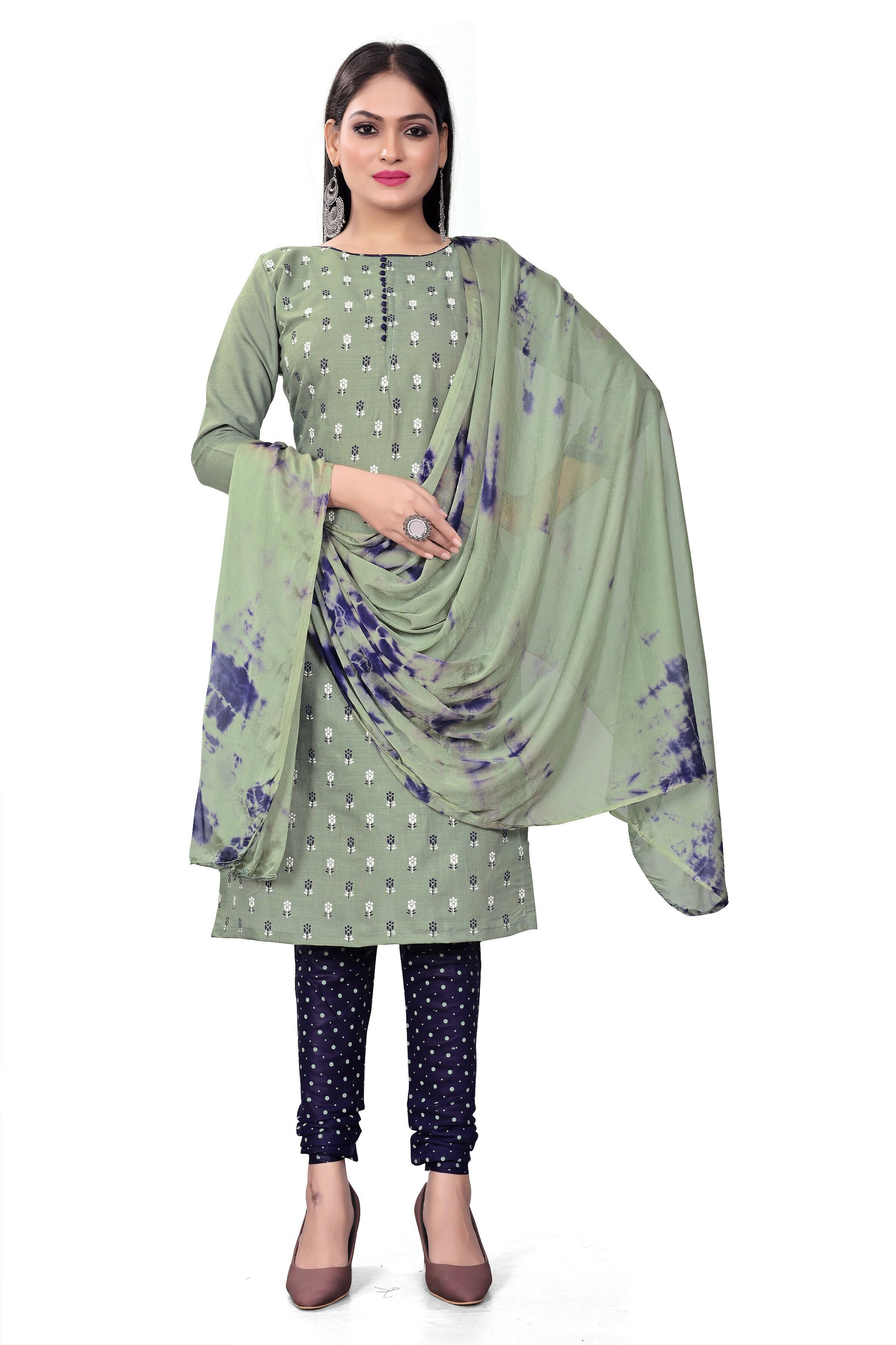 Sea Green Slab cotton Printed Unstitched Dress Material - Tanvi - Distacart