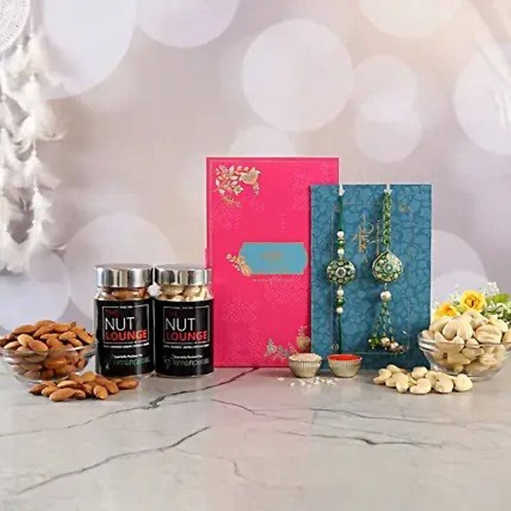 Bhaiya Bhabhi Meenakari Rakhi Set And Dry Fruits - Distacart