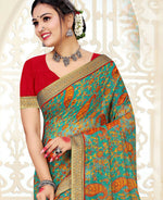 Thumbnail for Sea Green Chiffon Brasso Printed Saree With Unstitched Blouse Piece - Jyoti - Distacart