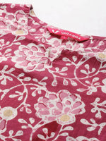 Thumbnail for Varanga Women Pink Floral Printed Straight Kurta With Three Quarter Sleeves - Distacart