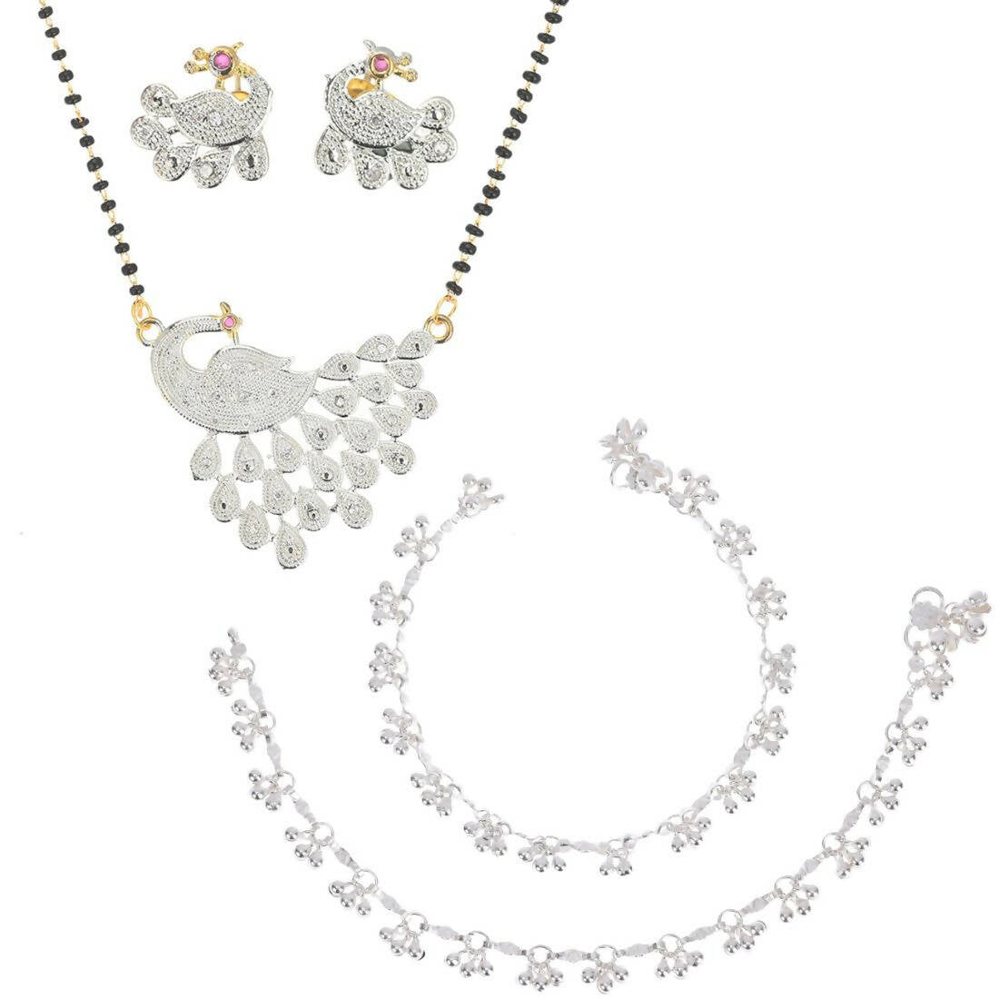 AanyaCentric Gold-plated Mangalsutra Pendant Earring Set & Silver Plated Anklet - Distacart