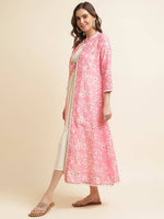 Thumbnail for White Cotton Solid Flared Dress with Printed Shrug - Yukti - Distacart