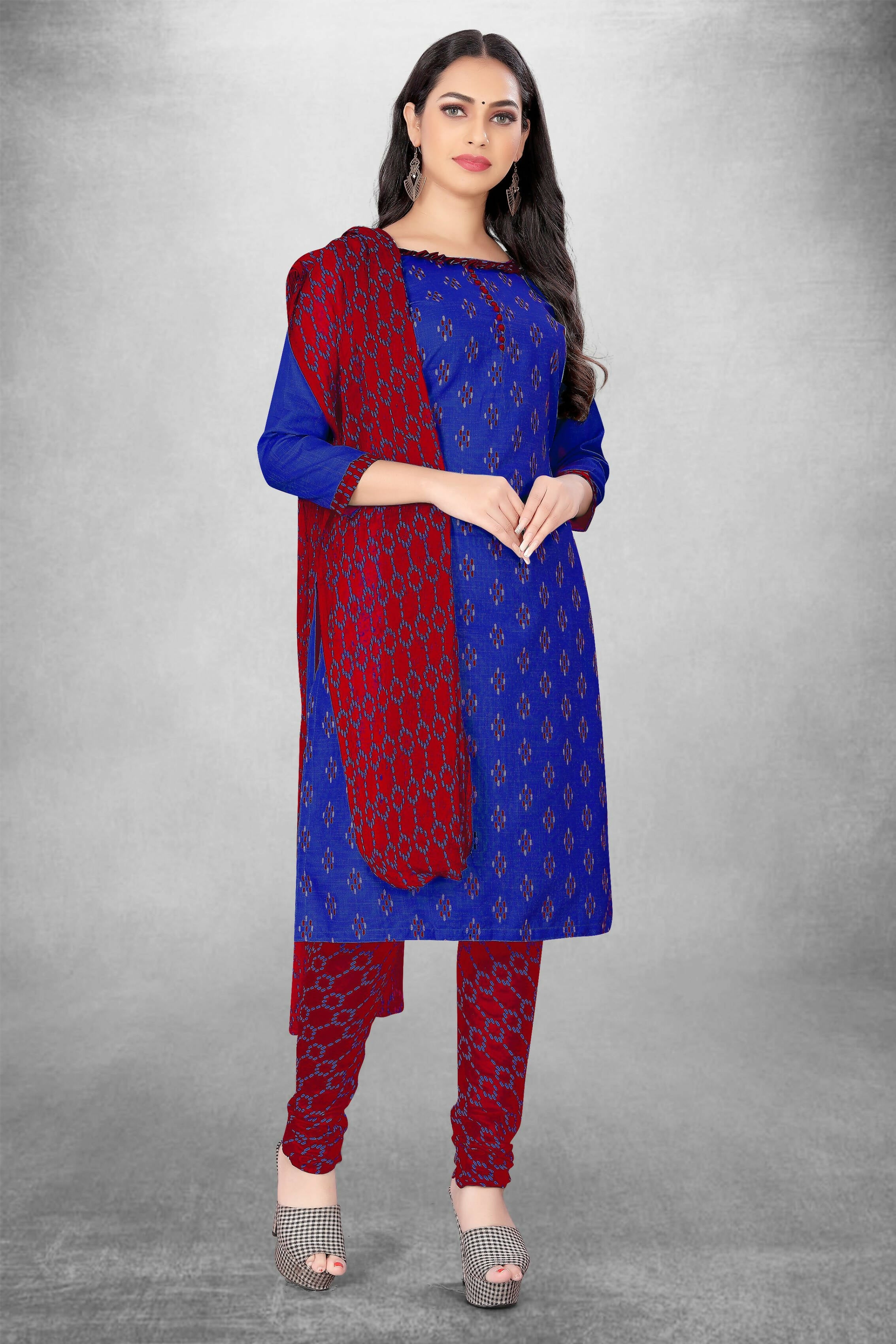 Blue Cotton Printed Unstitched Dress Material - Amara - Distacart