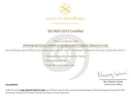 Rivona Naturals Honey & Saffron Cream - Distacart