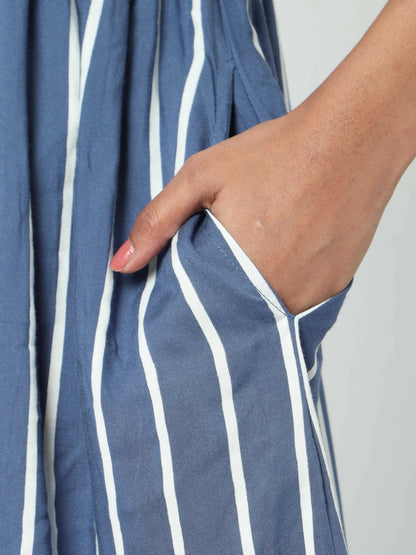 Manet Three Fourth Maternity Dress Striped With Concealed Zipper Nursing Access - Blue - Distacart