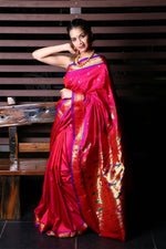 Thumbnail for Very Much Indian Pure Silk Yeola Handloom Paithani Saree - Pretty Pink - Distacart