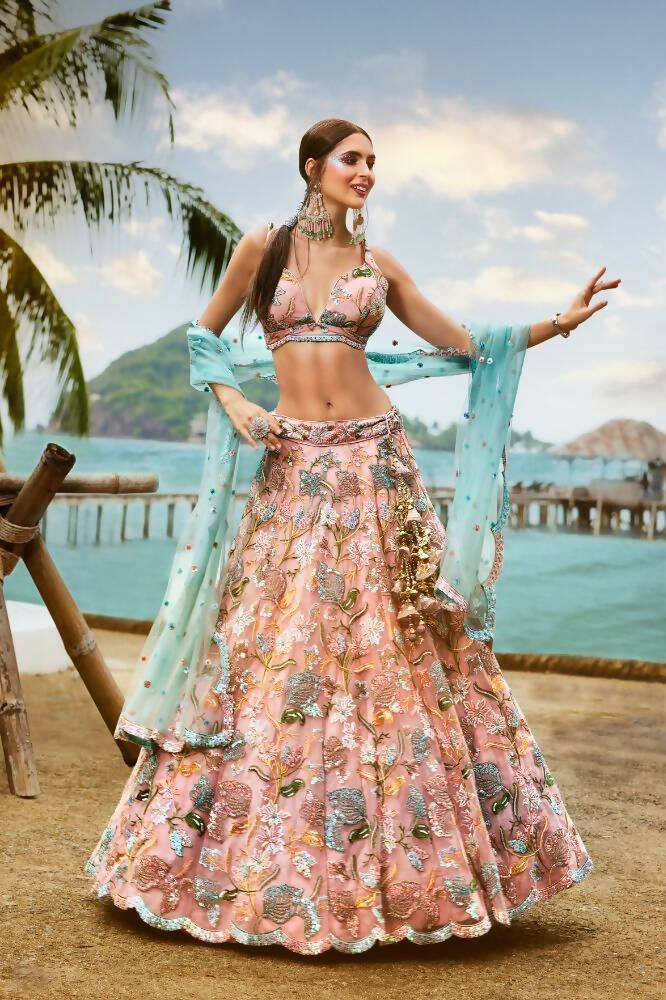 House of Panchhi Pink Net Sequins And Zarkan Embroidery Lehenga Choli & Dupatta - Distacart