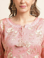 Thumbnail for Pink Poly Rayon Floral Printed Straight Kurta - Prasuti - Distacart