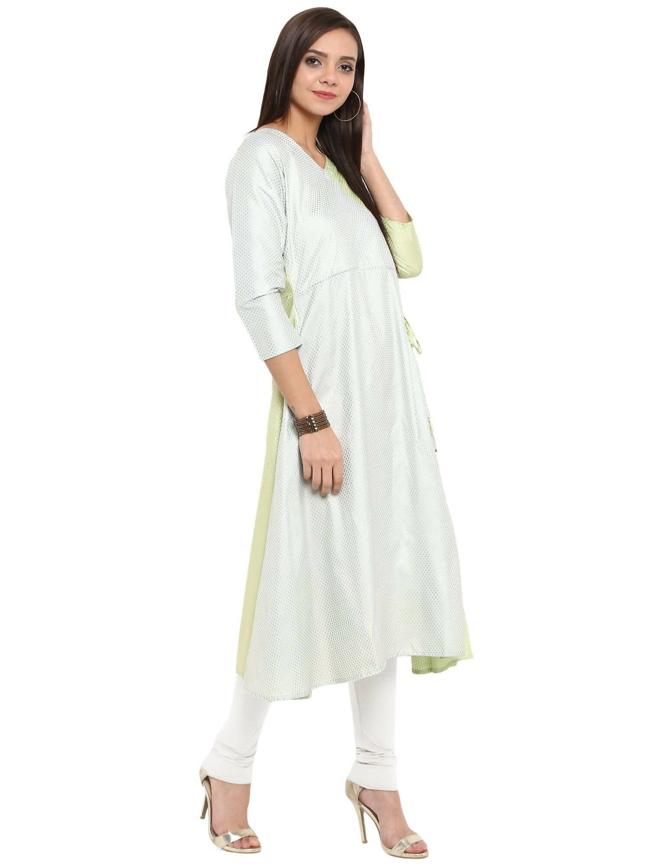 Ahalyaa Women Lime Green & Off-White Printed A-Line Kurta - Distacart