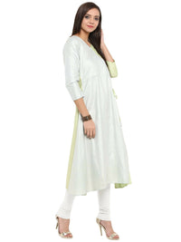 Thumbnail for Ahalyaa Women Lime Green & Off-White Printed A-Line Kurta - Distacart