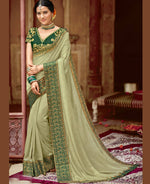 Thumbnail for Green Vichitra Stone Work Saree With Unstitched Blouse Piece - Rosy - Distacart
