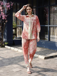 Thumbnail for Red & Cream Rayon Paisley Printed Top with Matching Bottom - Eesha - Distacart