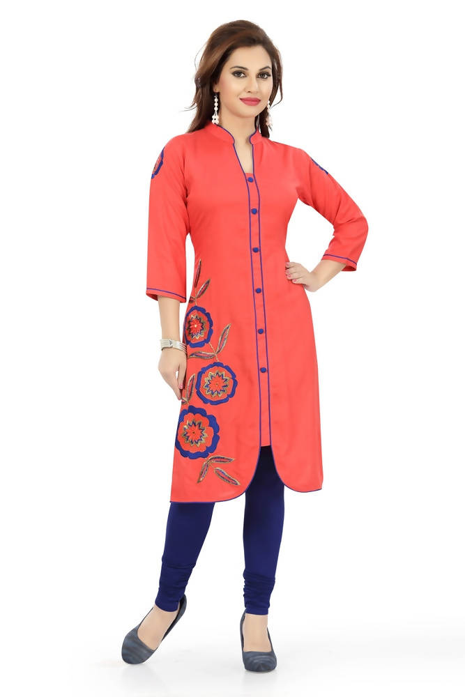 Snehal Creations Teasing Tomato Red Designer Embroidery Tunic