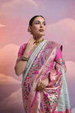 Thumbnail for Vishnu Weaves Women's Sea-Green Paithani Silk Zari Woven Saree with Blouse - Distacart