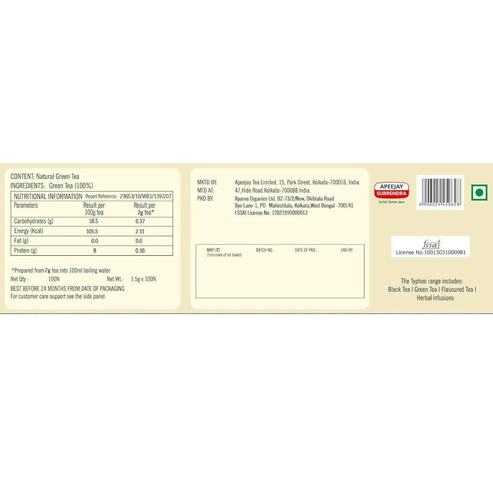 Typhoo Pure Natural Green Tea Bags - Distacart