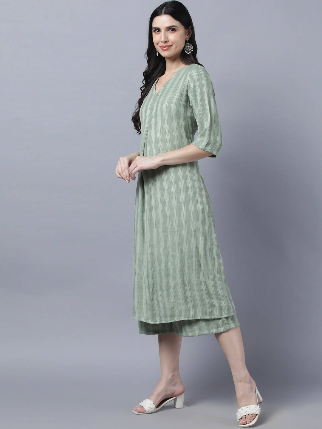 Myshka Stylish Green Cotton 3/4 Sleeve Women's Kurta Palazzo Set - Distacart