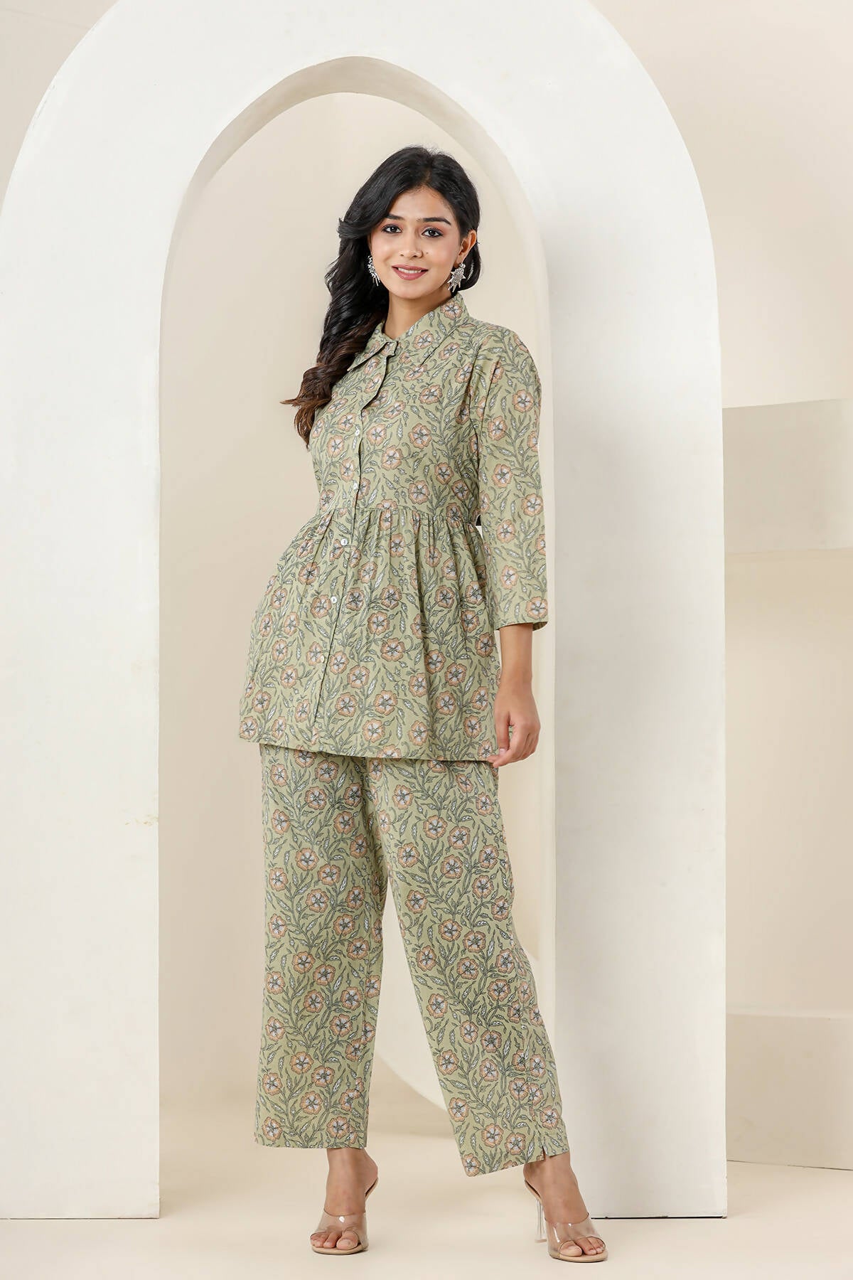 Kaajh Women's Green Printed Cotton Co-ord Set - Distacart