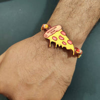 Thumbnail for Bhai Please Bhukkad Bhai (Pizza) Wooden Rakhi - Distacart