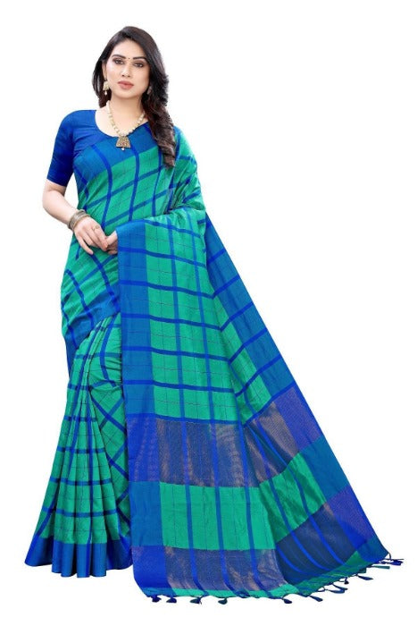 Vamika Blue Cotton Silk Weaving Saree (SATURN BLUE)