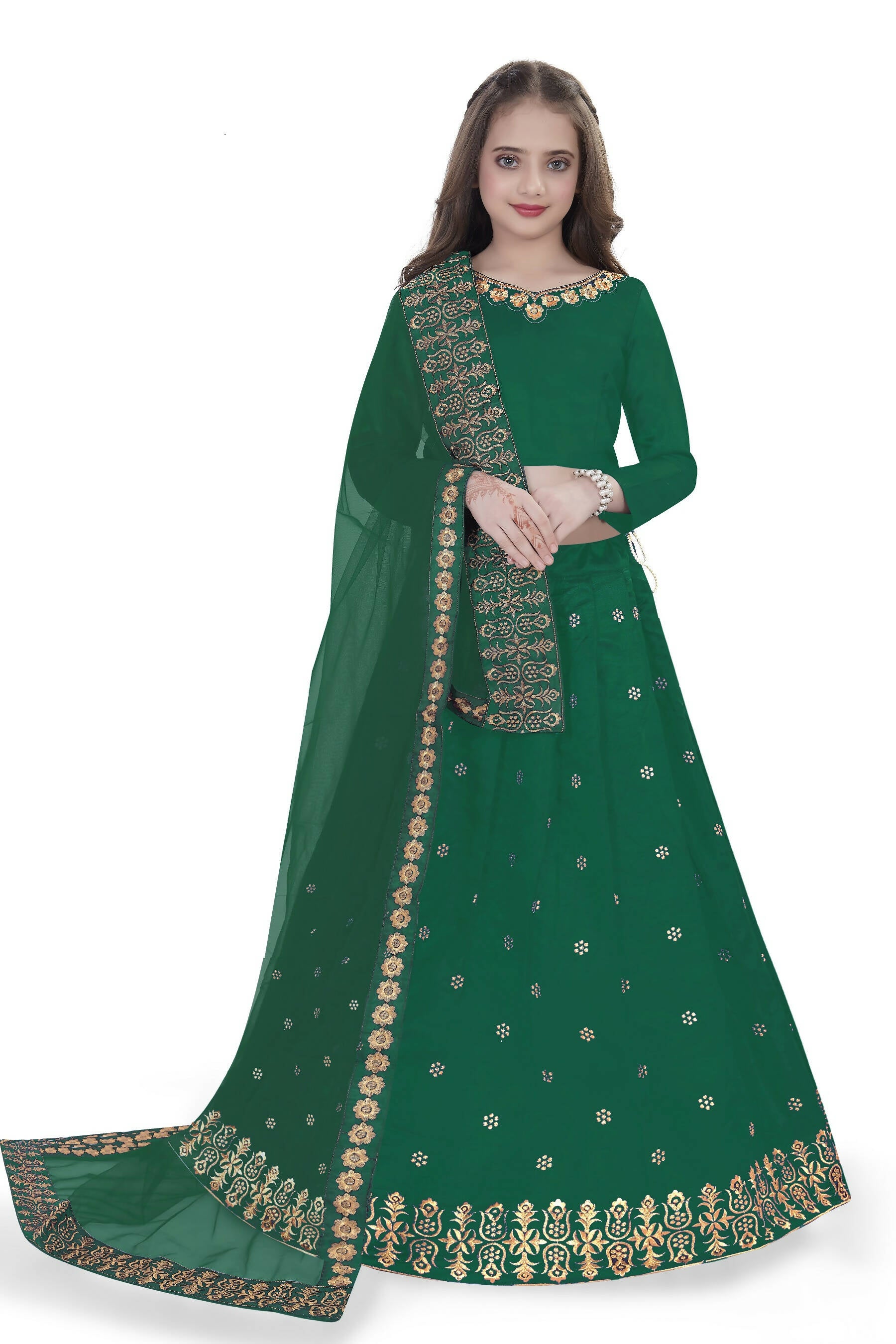 Dwiden Green Queen Tafetta Sattin Semi-Stitched Girl's Lehenga Choli - Distacart