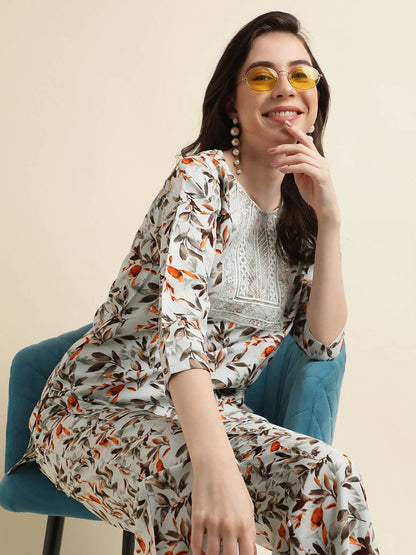 Grey Poly Crepe Digital Printed Top with Matching Bottom - Preeti - Distacart