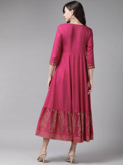 Yufta Magenta Ethnic Motifs Ethnic Maxi Dress