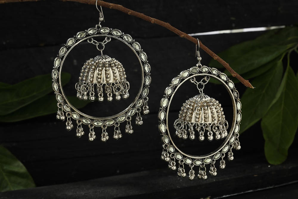 Mominos Fashion Johar Kamal Silver Earrings With Kundan Work Jhumkas - Distacart