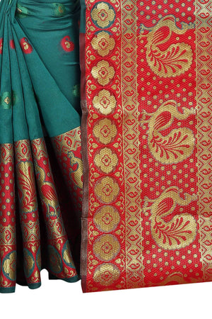 Vamika Banarasi Cotton Silk Rama Green Weaving Saree