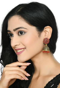Thumbnail for Mominos Fashion Joharkamal Kundan work Jhumka with Red Beads - Distacart