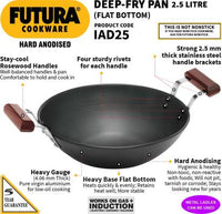 Thumbnail for Hawkins Futura Hard Anodised Deep Fry Pan Kadhai 2.5 L (IAD25) - Distacart