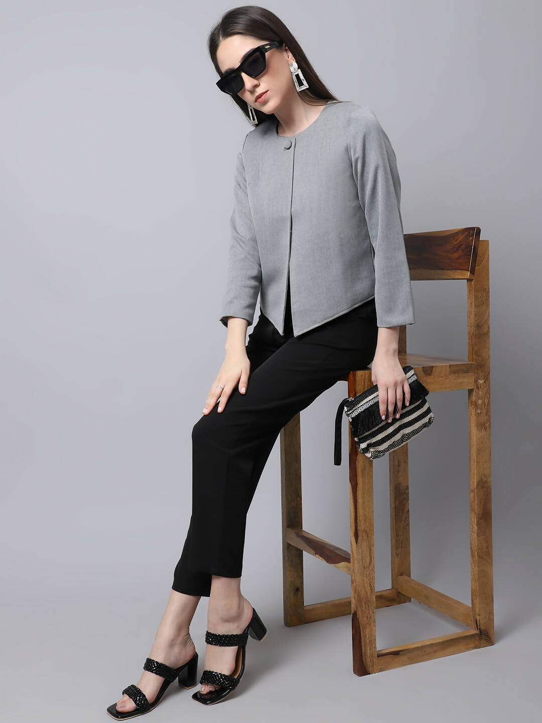 Even Apparels Grey Polywool Open Front Statement Women's Jacket - Distacart