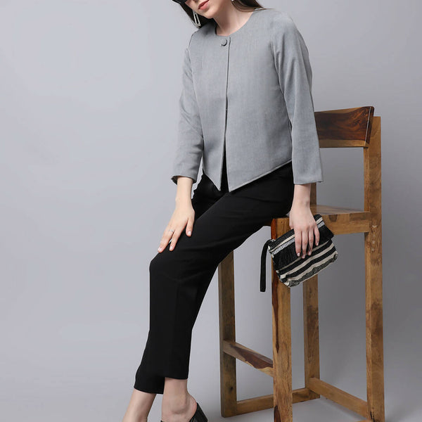 Even Apparels Grey Polywool Open Front Statement Women's Jacket - Distacart