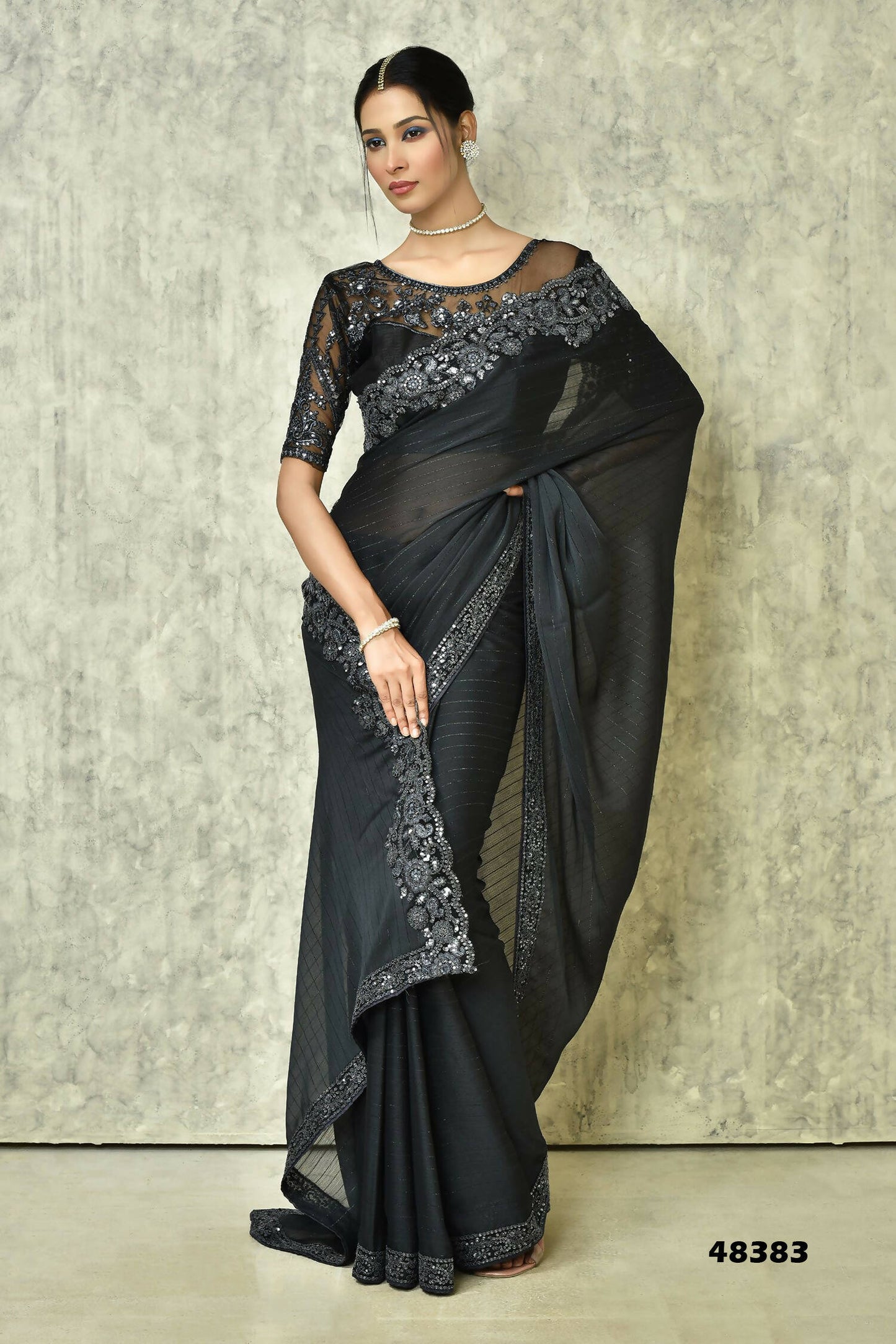 Black Silk Solid Designer Saree with Blouse - Purvi - Distacart