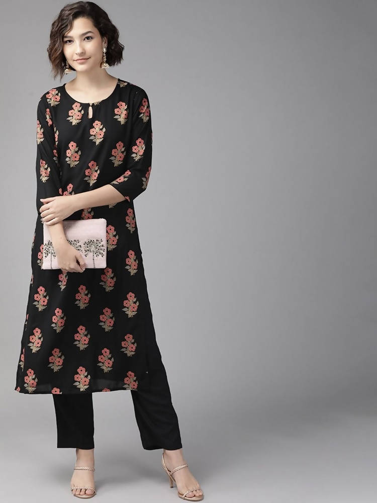 Yufta Black Ethnic Motifs Printed Kurta with Palazzo
