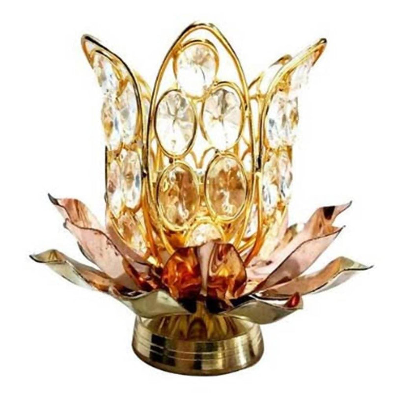 Puja N Pujari Brass Lotus Shape Crystal Akhand Diya