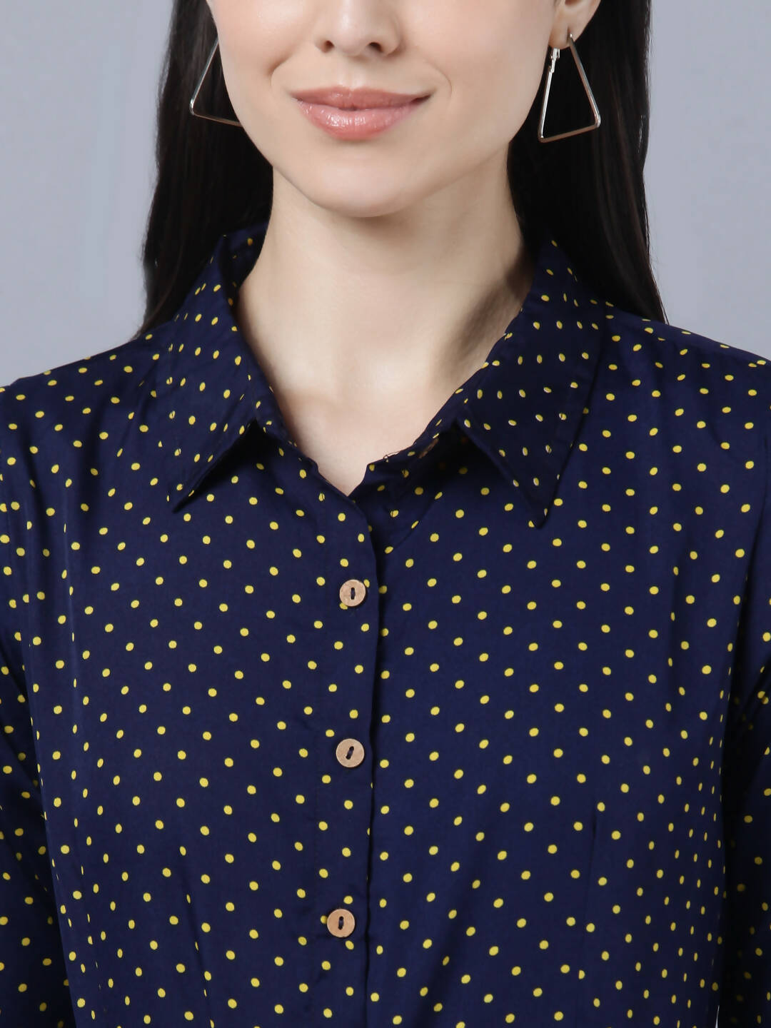 Myshka Women Navy Blue Yellow Printed Shirt Dress - Distacart