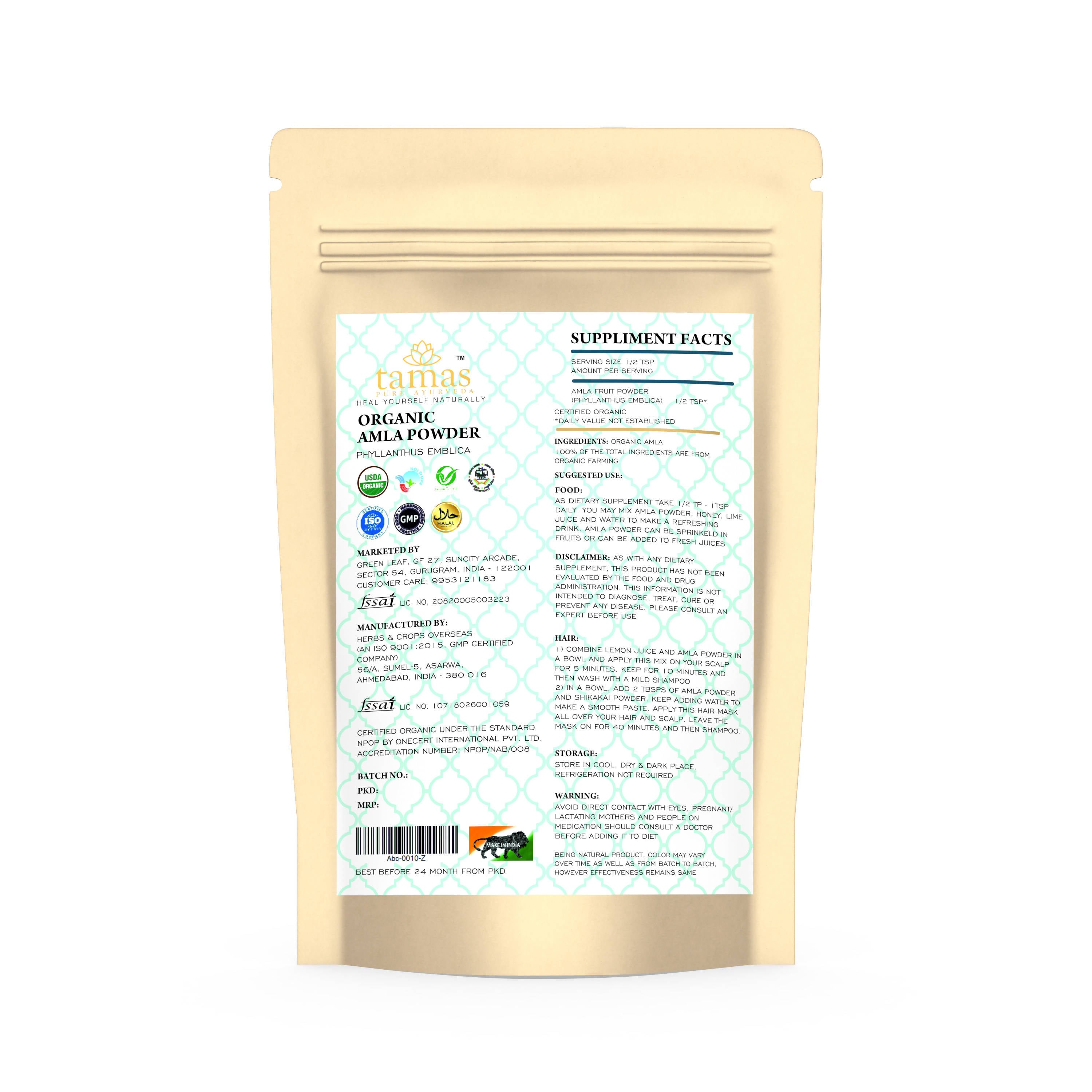 Tamas Pure Ayurveda Superfood Organic Amla Powder - Distacart