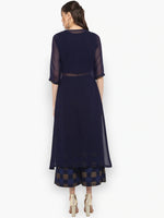 Thumbnail for Janasya Navy Blue Printed Top with Palazzos - Distacart