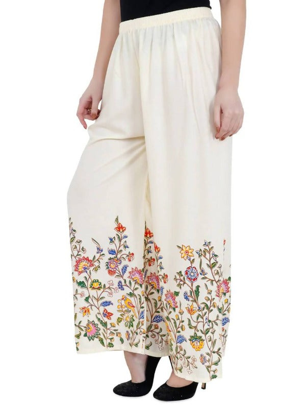 Mominos Fashion Off White Floral Design Palazzo