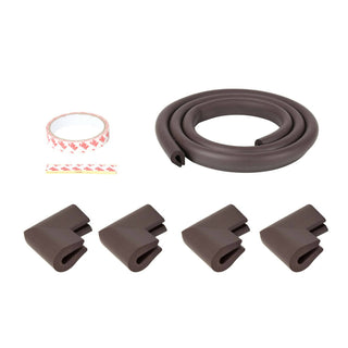 Safe-O-Kid Unique High Density 2 Mtr Long U - Shaped 4 Edge Guards With 16 Corner Cushions - D.Brown - Distacart